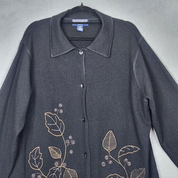 NEWTON TRADING CO Sweater Womens 1X Wool Cardigan Embroidered Leaves Floral - Picture 5 of 10
